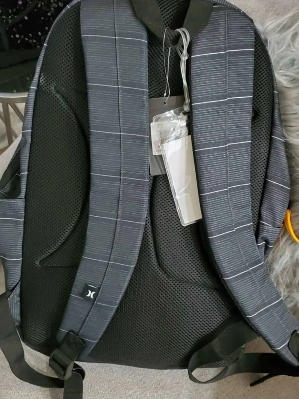Hurley 15” Gray Striped Backpack - Black/Gray w/Back -to-school supplies…